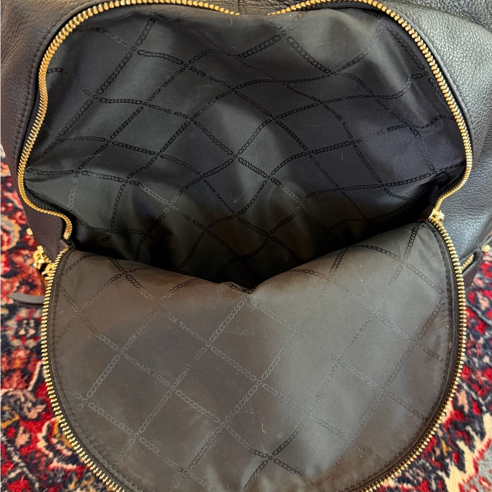 Michael Kors Black Leather Backpack with Gold-Tone Accents - Picture 5 of 7